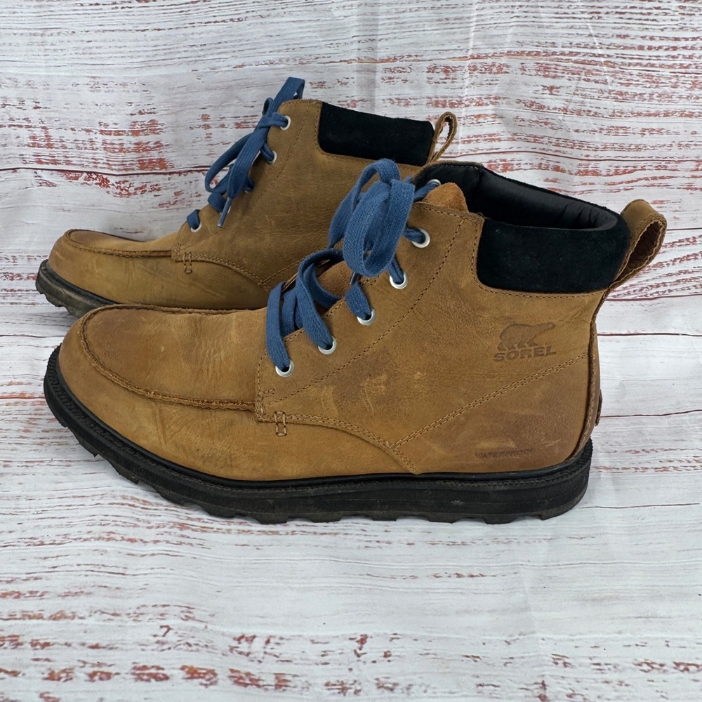 Sorel Madson Moc Toe Waterproof Boots Mens 10 Elk Coal Leather Hiking Outdoors